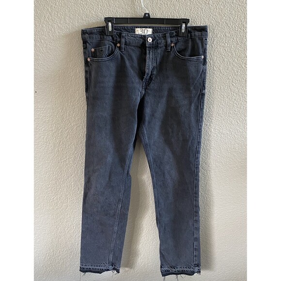 We The Free Free People Faded Black Cuffed Slim Boyfriend Jeans Size 30 Raw Hem - Picture 4 of 12